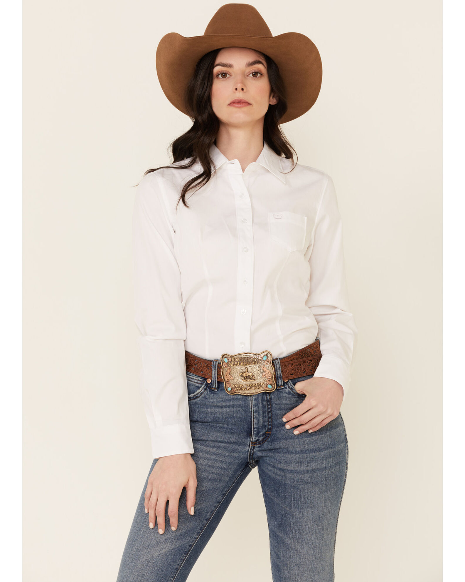 Ladies white best sale western shirt
