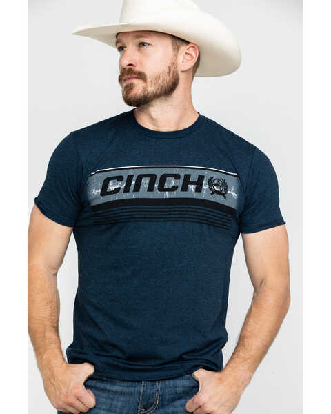 Cinch Men's Bar Logo Graphic T-Shirt , Heather Blue, hi-res