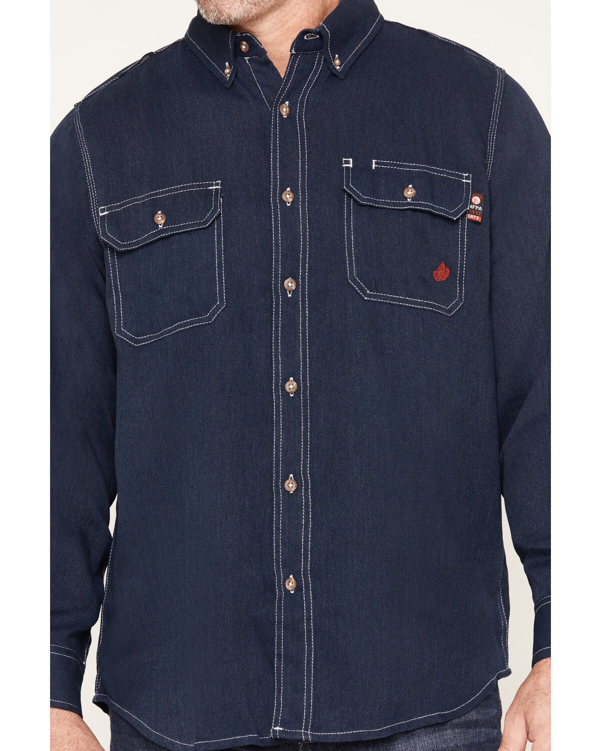 Image #3 - Forge Workwear Men's FR Tecasafe Long Sleeve Button-Down Western Shirt, Navy, hi-res