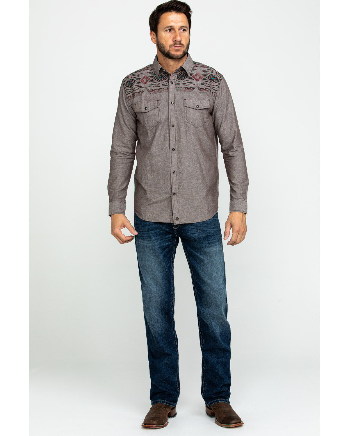 Image #6 - Moonshine Spirit Men's Peace Pipe Solid Aztec Embroidered Long Sleeve Western Shirt , , hi-res