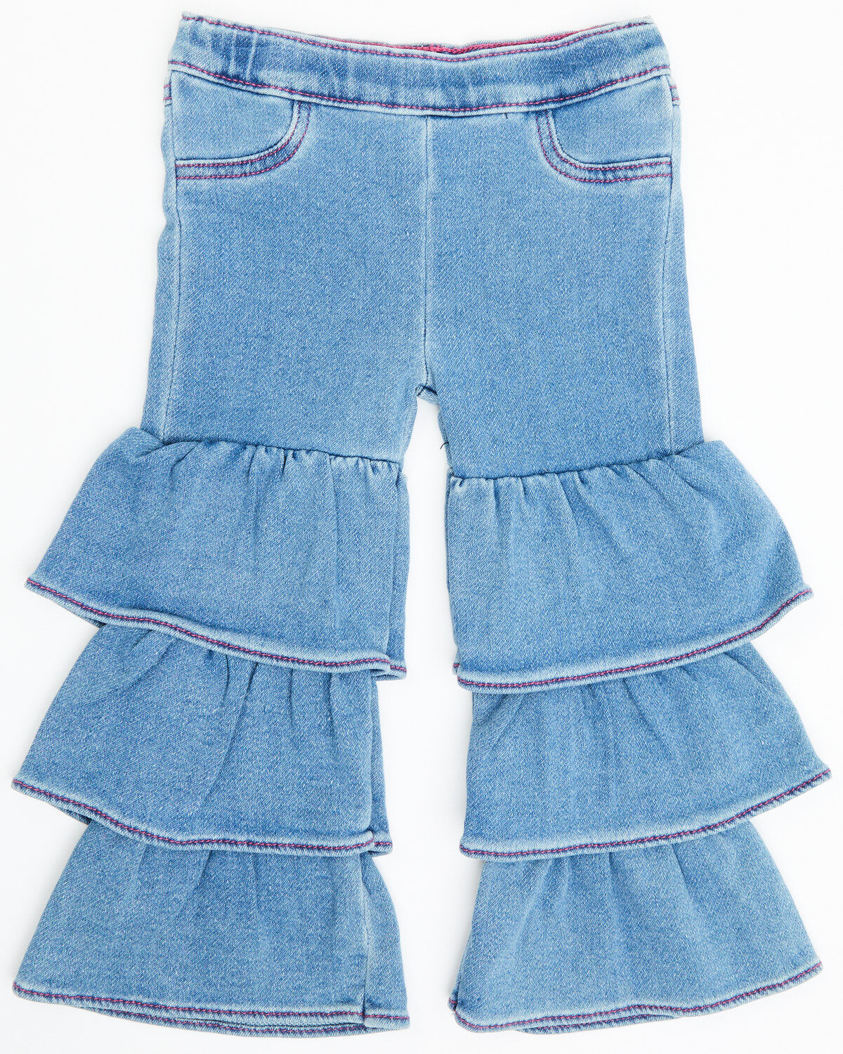 Image #1 - Wrangler Toddler Girls' Makenna Light Wash Tiered Stretch Flare Jeans, Light Wash, hi-res