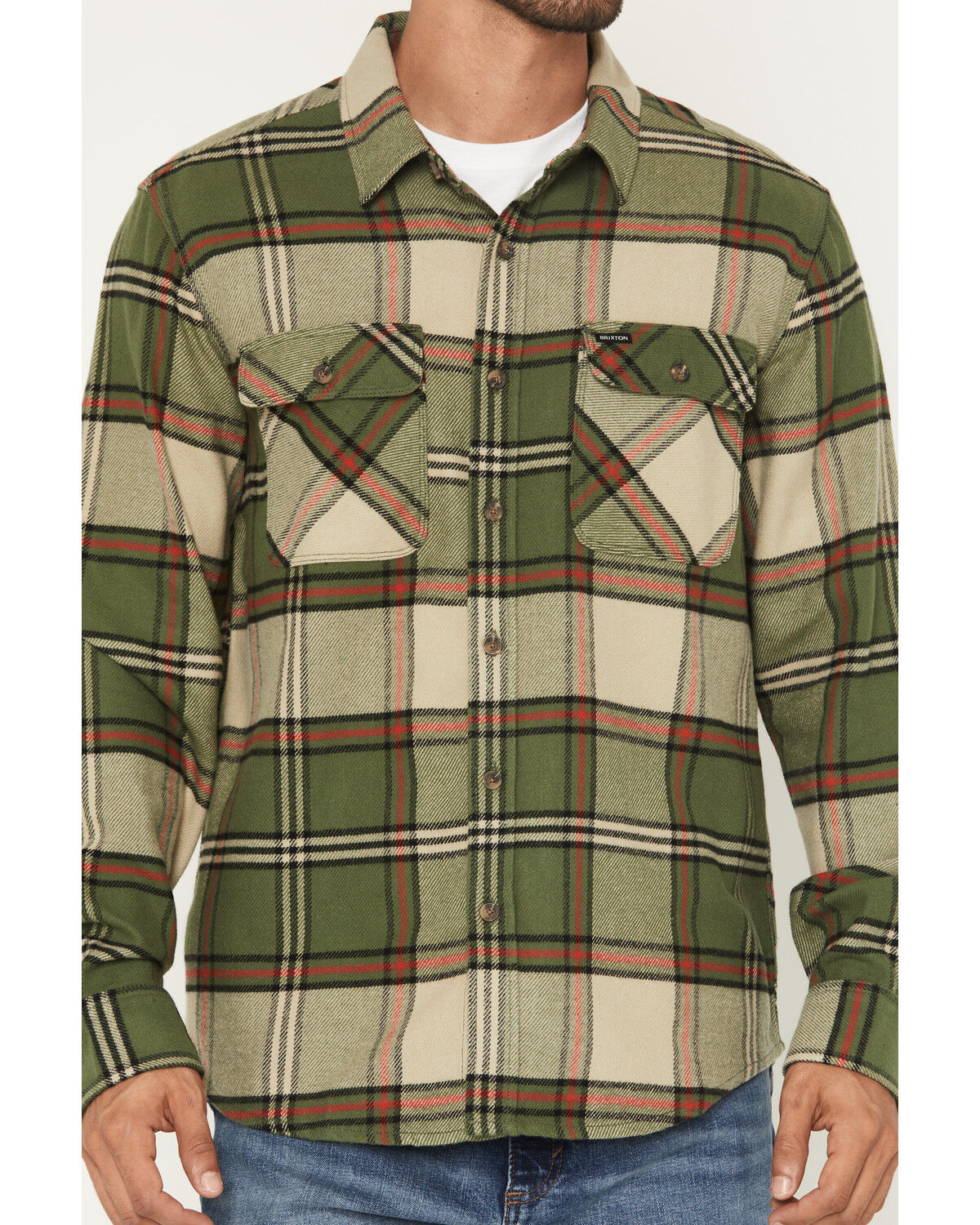 Image #3 - Brixton Men's Bowery Long Sleeve Button-Down Flannel Shirt, Tan, hi-res
