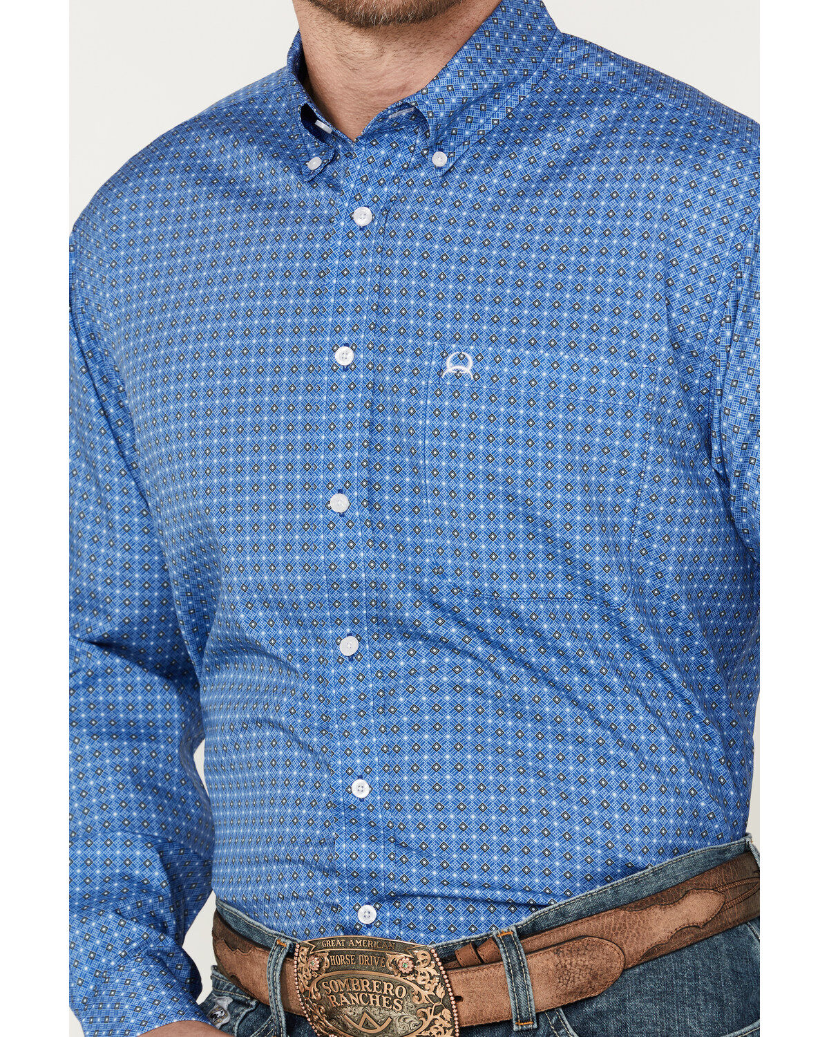 Image #3 - Cinch Men's ARENAFLEX Geo Print Long Sleeve Button Down Western Shirt, Royal Blue, hi-res
