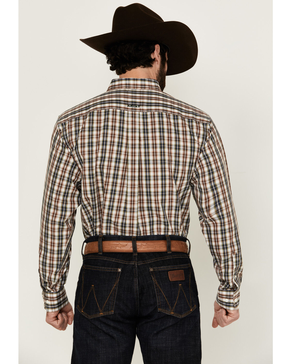 Image #4 - Ariat Men's Wrinkle Free Folk Plaid Print Long Sleeve Button-Down Western Shirt, Brown, hi-res
