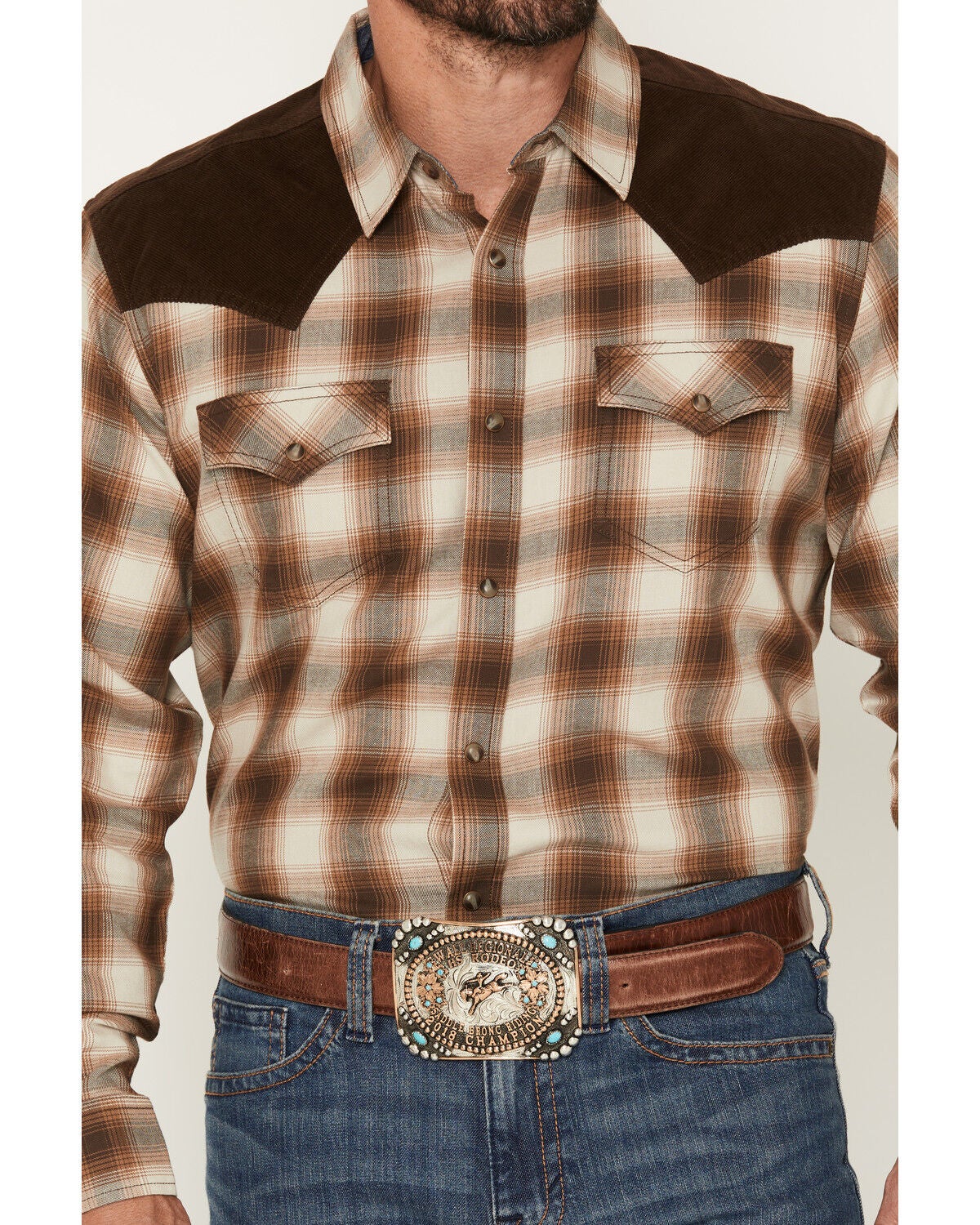 Image #3 - Cody James Men's Mad Plaid Print Corduroy Long Sleeve Snap Western Shirt - Big, Tan, hi-res