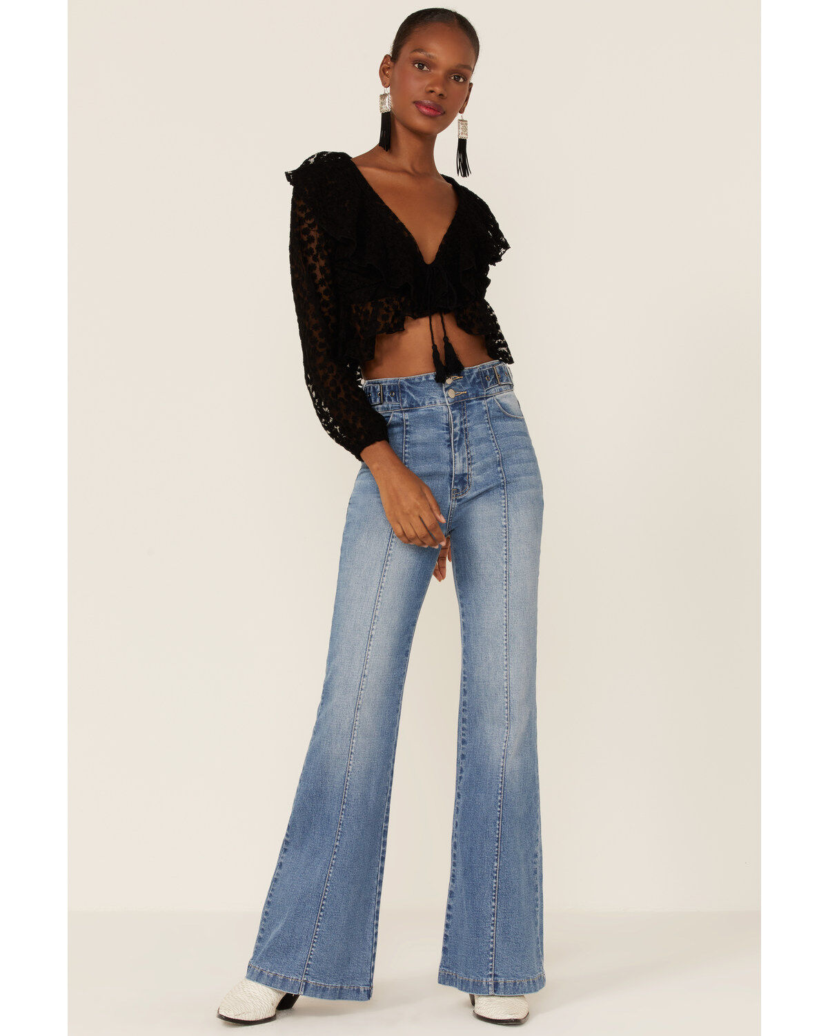 Image #4 - Saints & Hearts Women's Floral Lace Ruched Crop Top, Black, hi-res