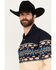 Panhandle Men's Southwestern Print Long Sleeve Western Snap Shirt, Navy, hi-res