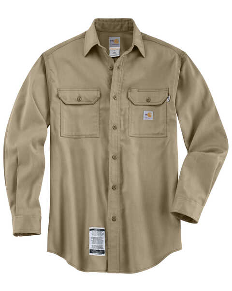 Carhartt Men's Long Sleeve Flame Resistant Dry Twill Work Shirt, Khaki, hi-res
