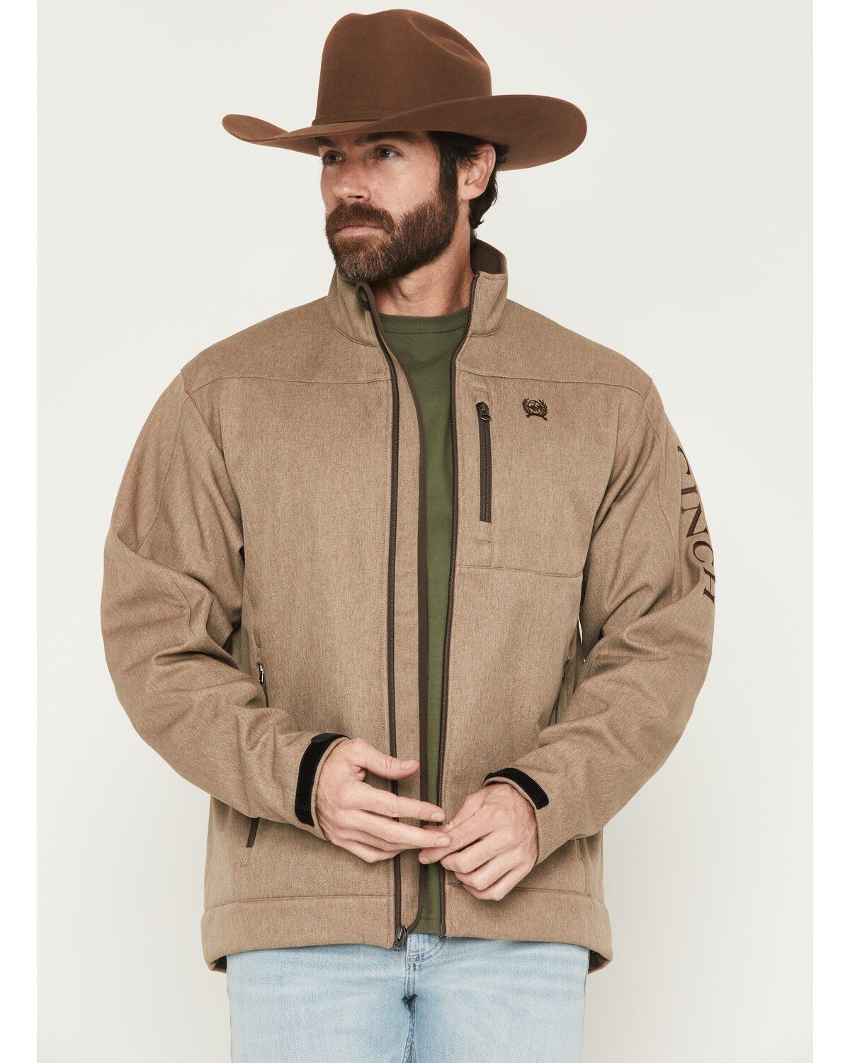 Image #1 - Cinch Men's Bonded Softshell Jacket - Big, Stone, hi-res