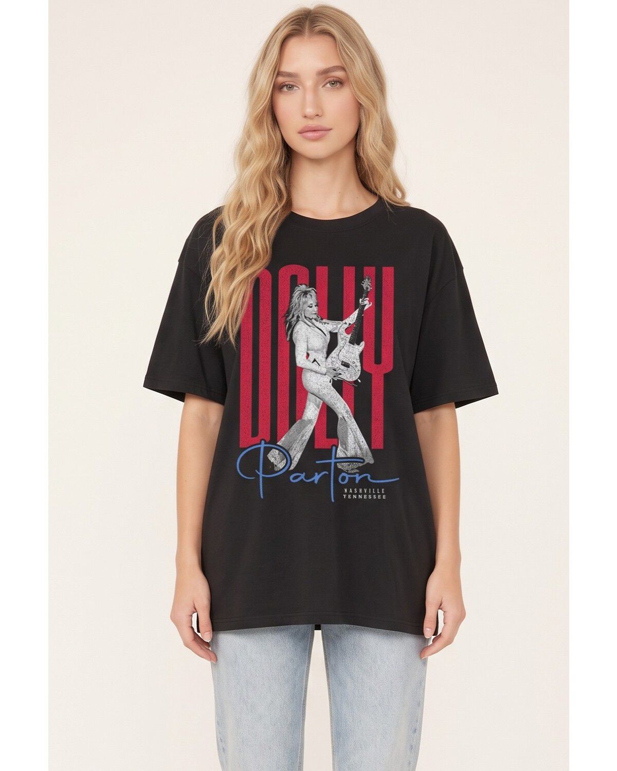 Image #1 - Dolly Parton Women's Stand Oversized Short Sleeve Graphic Tee, Black, hi-res