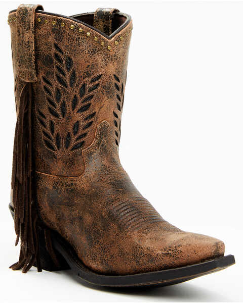 Image #1 - Laredo Women's Sweet Water Inlay Western Fashion Booties - Snip Toe, Dark Brown, hi-res
