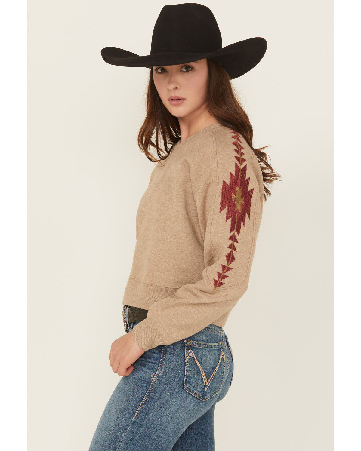 Image #2 - Ariat Women's Southwestern Sleeve Sweater, Brown, hi-res