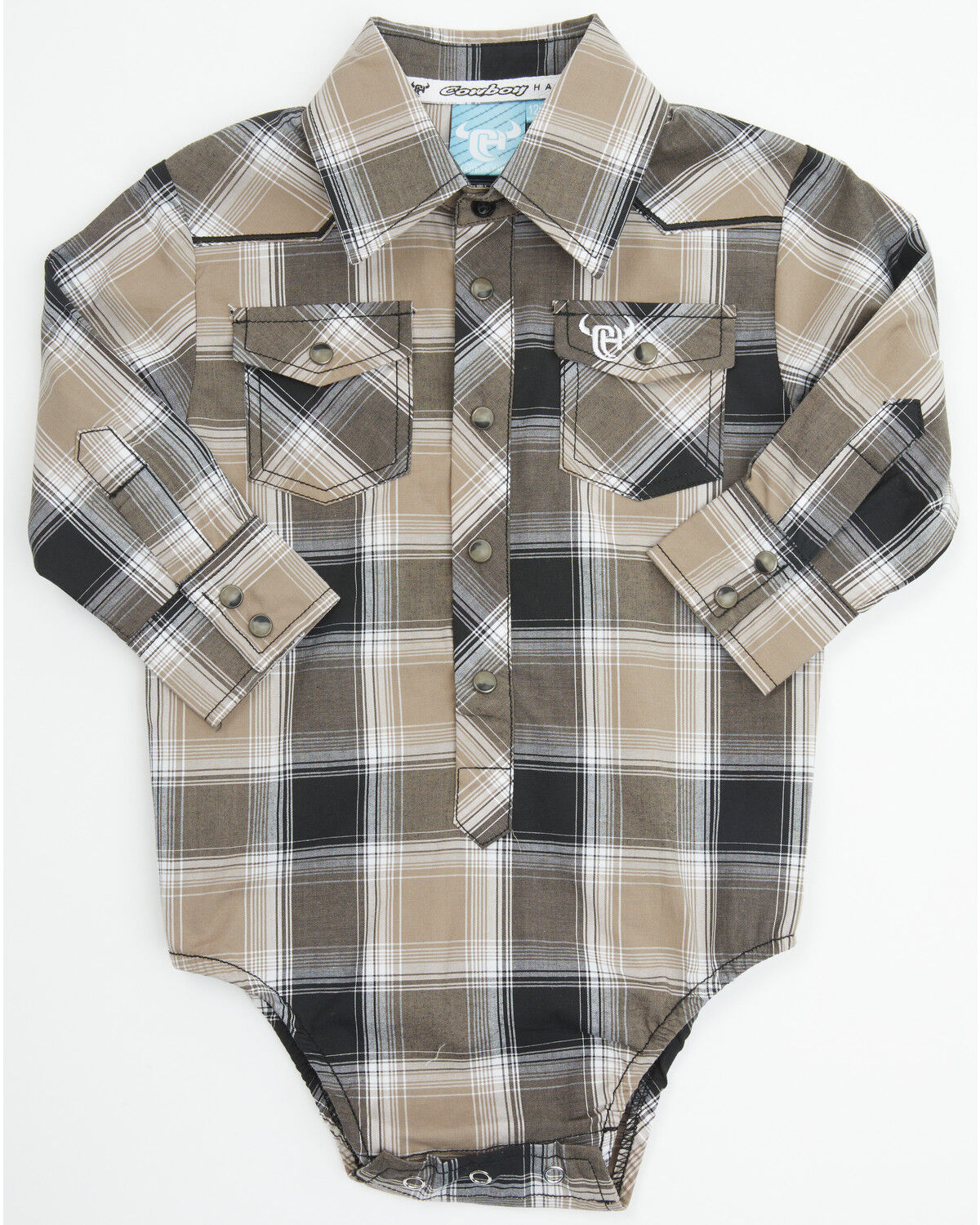 Image #1 - Cowboy Hardware Infant Boys' Hombre Plaid Print Long Sleeve Snap Stretch Onesie, Multi, hi-res