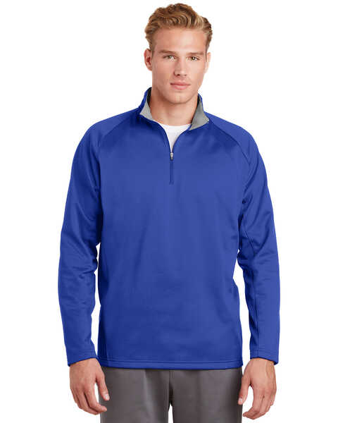 Image #1 - Sport Tek Men's True Royal & Silver Sport Wick Fleece 1/4 Zip Pullover Sweatshirt , , hi-res