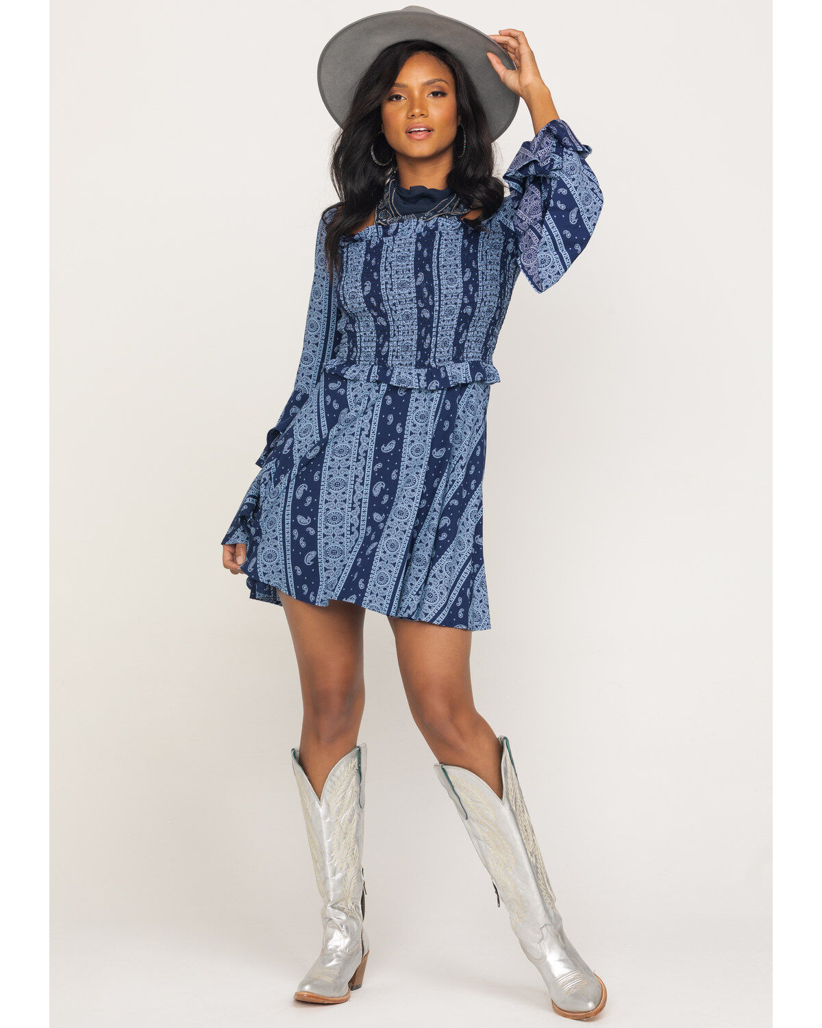 Image #6 - Rock & Roll Denim Women's Bandana Print Mini Dress, Navy, hi-res