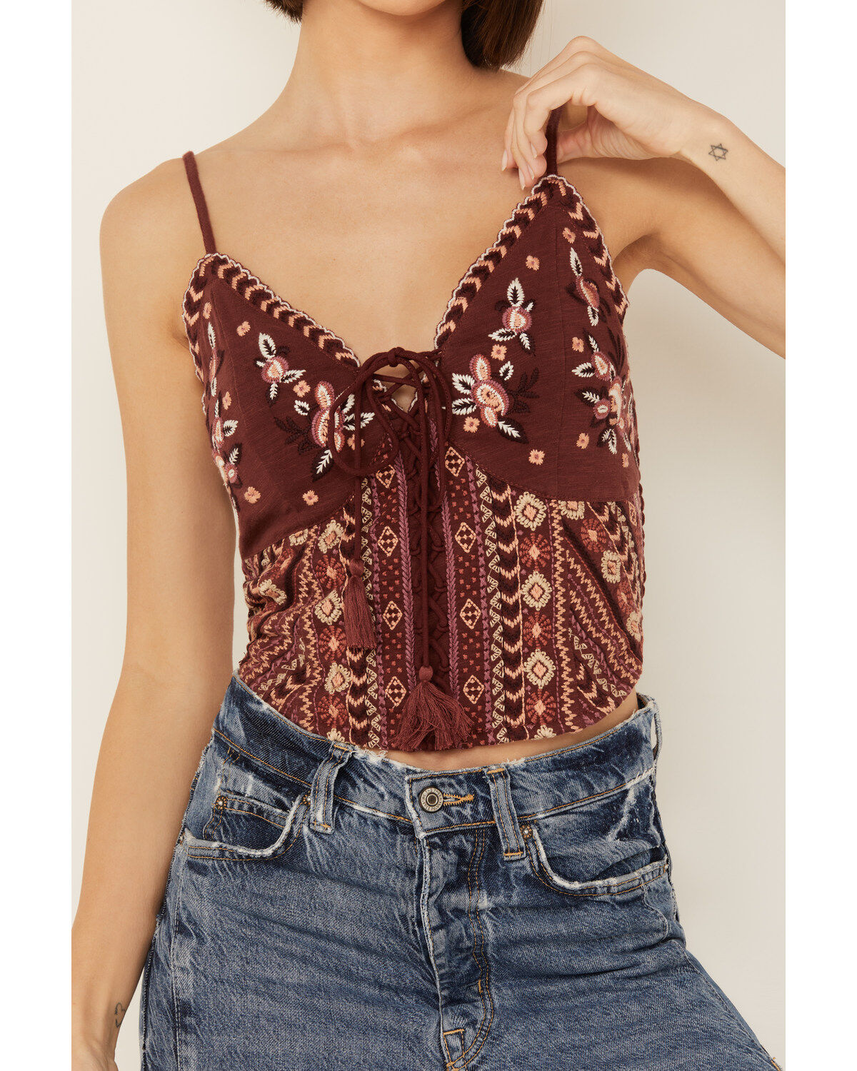 Image #3 - Shyanne Women's Lace Front Embroidered Corset Top, Brown, hi-res
