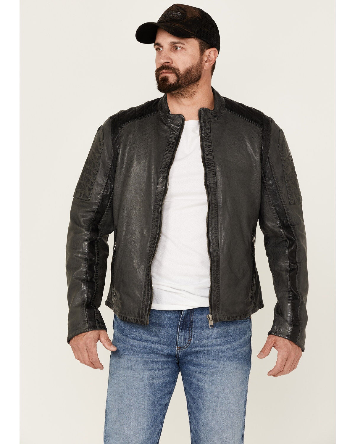 Image #1 - Maruitius Leather Men's Plexo Gray Zip-Front Leather Moto Jacket, , hi-res