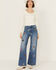 Image #1 - Driftwood Women's Charlee X Doo Wop Medium Wash High Rise Floral Embroidered Straight Stretch Denim Jeans, Medium Wash, hi-res