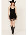 Image #1 - Blue B Women's Mid Rise Faux Suede Studded Fringe Shorts, Black, hi-res