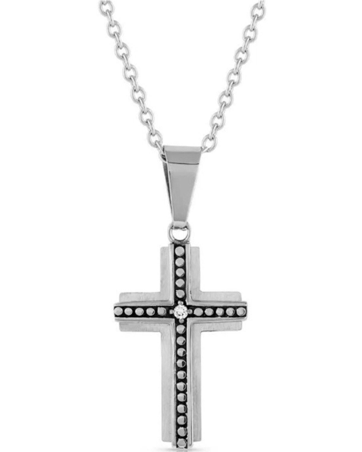 Montana Silversmiths Men's Ingrained in Faith Cross Necklace, Silver, hi-res