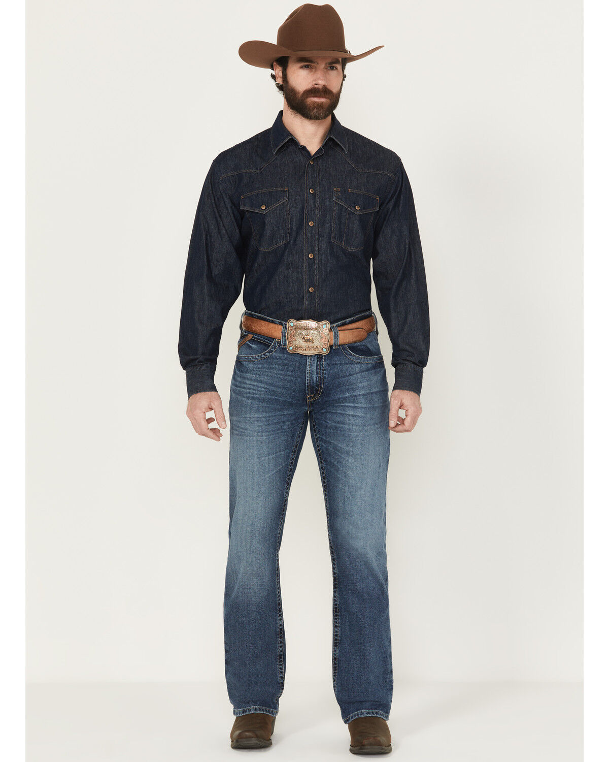 Image #1 - Ariat Men's M4 Andrew Medium Wash Relaxed Bootcut Stretch Denim Jeans - Big, Medium Wash, hi-res