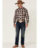 Image #2 - Roper Men's Multi Plaid Embroidered Horse Long Sleeve Pearl Snap Western Shirt, Maroon, hi-res