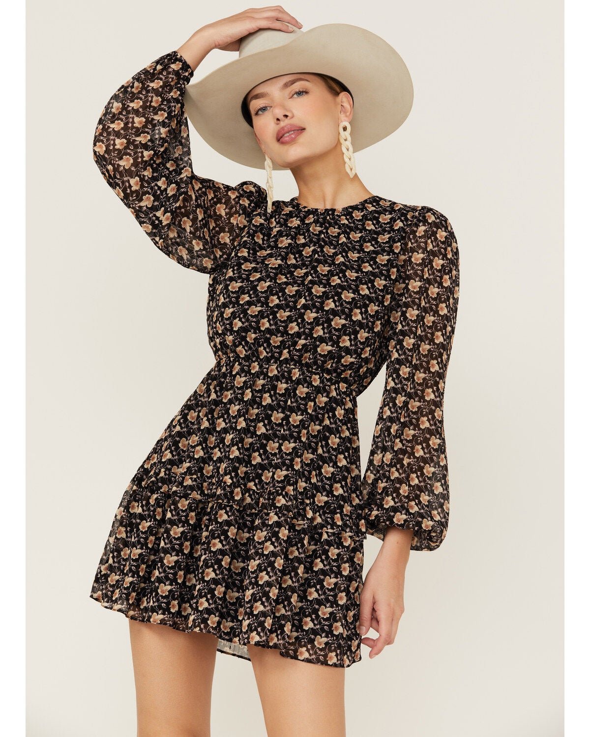 Image #2 - Lush Women's Floral Open Back Mini Dress, Black, hi-res