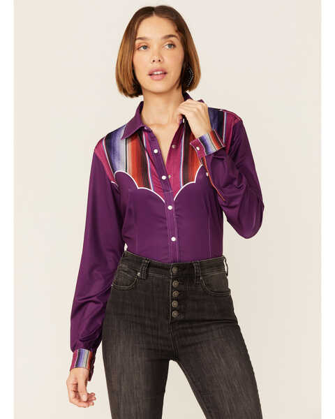 Ranch Dress'n Women's Serape Yoke Shirt, Purple, hi-res