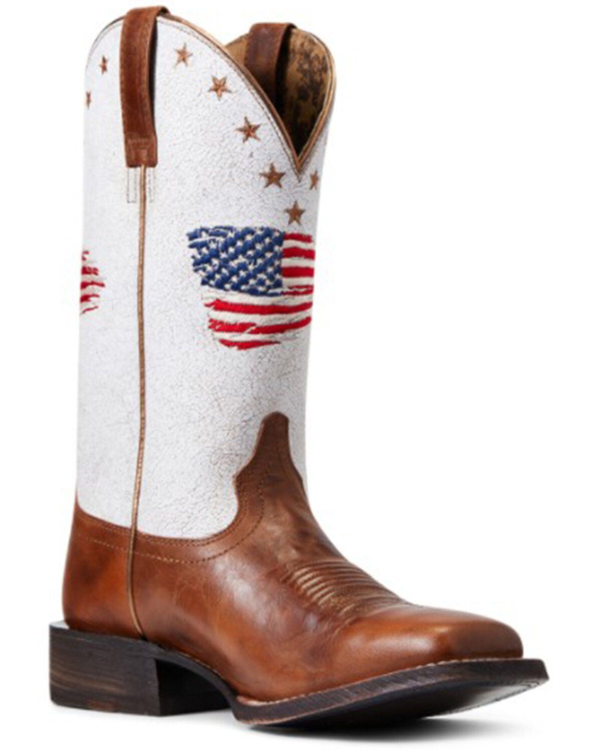 Ariat Women&rsquo;s Patriot Crackled American Flag Western Performance Boots &ndash; Broad Square Toe, Brown, hi-res