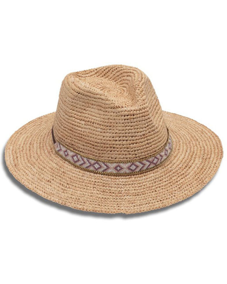 Nikki Beach Women's Hailey Natural Raffia Straw Western Fedora Hat