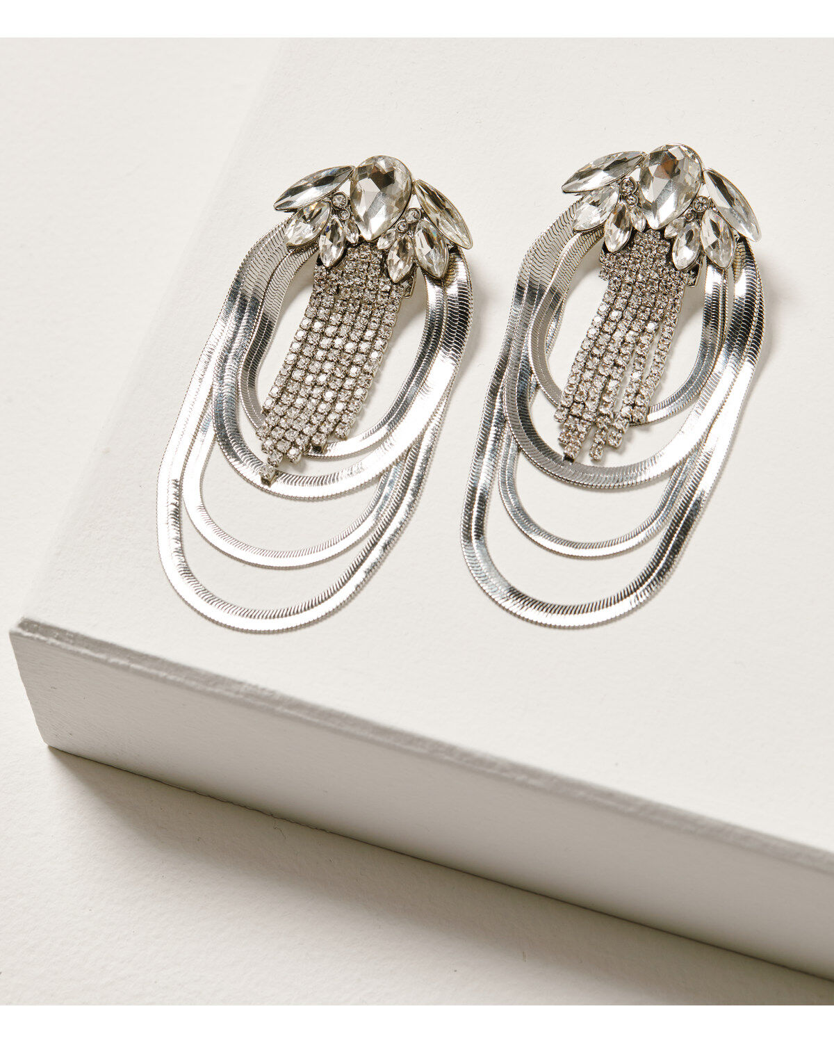 Image #2 - Wonderwest Women's Silver Jeweled Loop Earrings, Silver, hi-res