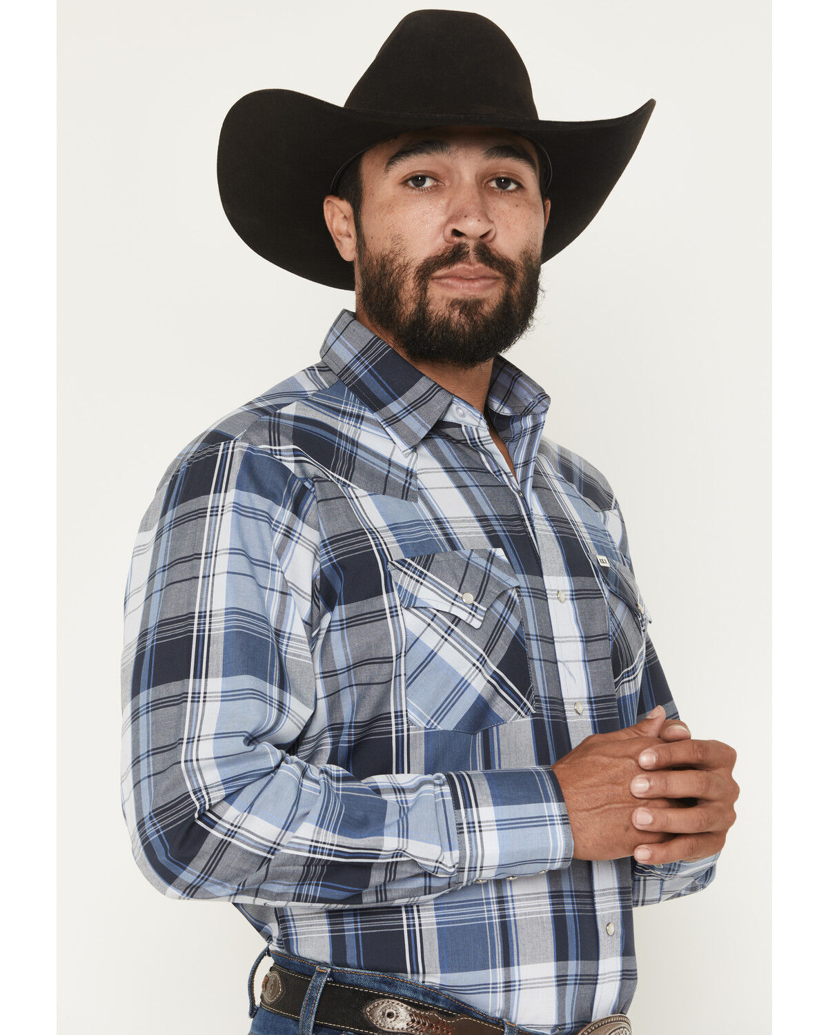 Image #2 - Ely Walker Men's Plaid Print Long Sleeve Pearl Snap Western Shirt - Big, Blue, hi-res