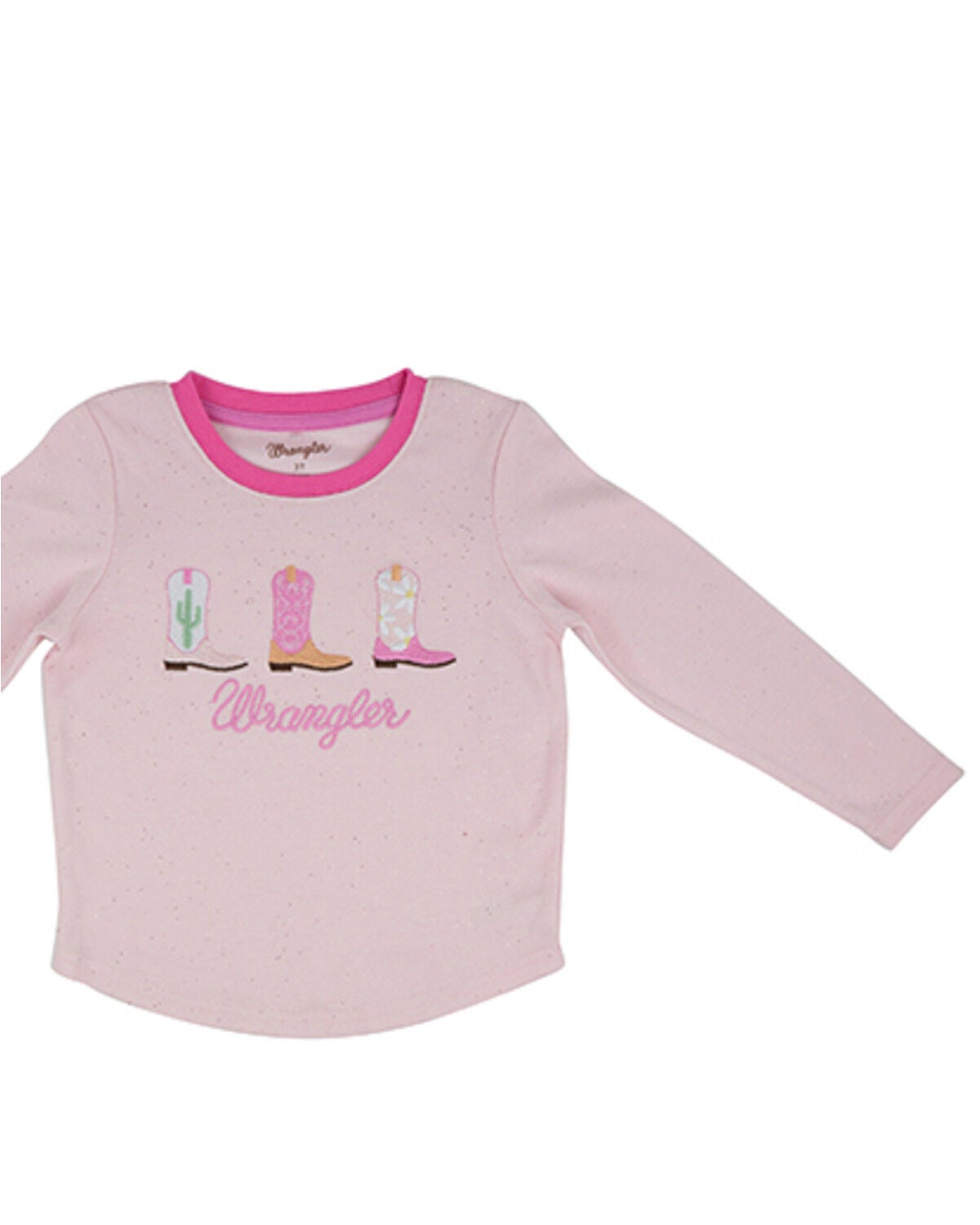 Wrangler Toddler Girls' Sparkle Cowgirl Boot Embroidered Long Sleeve Tee, Pink, hi-res