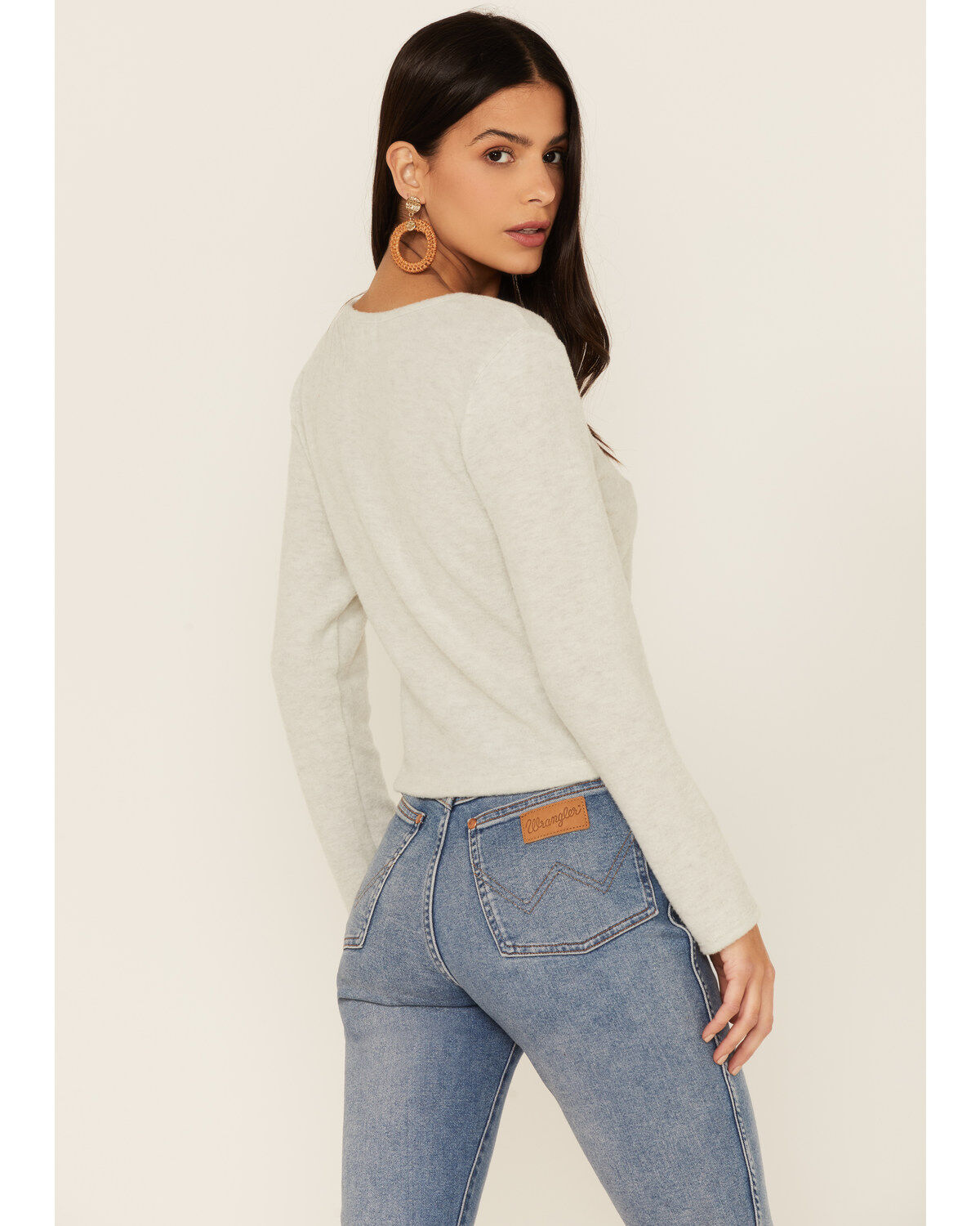 Image #3 - Wild Moss Women's Long Sleeve Super Soft Button Cinch Front Knit Top, Grey, hi-res
