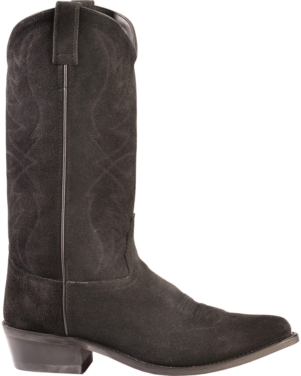 Image #2 - Old West Men's Roughout Suede Western Boots - Pointed Toe, Black, hi-res