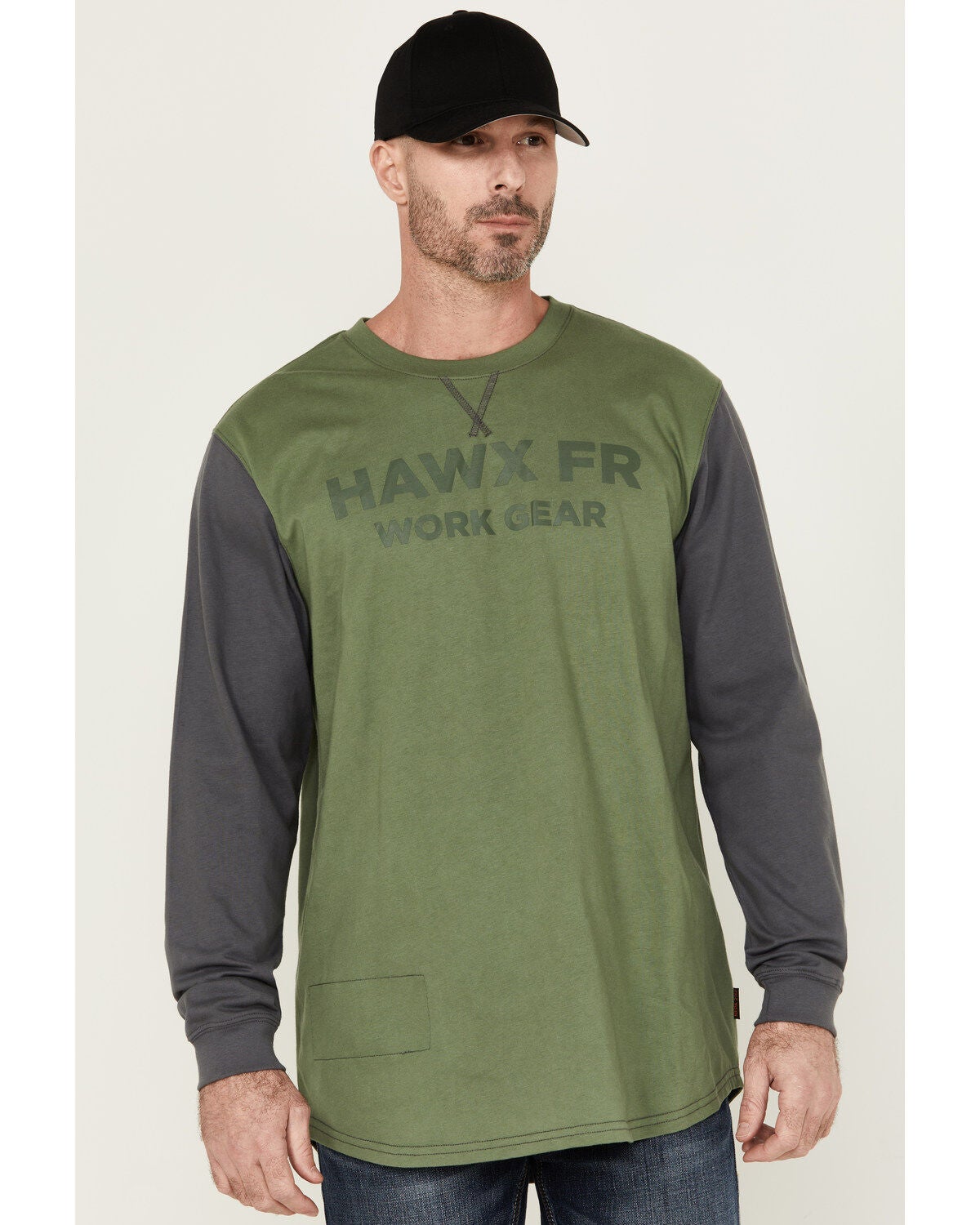 Hawx Men's FR Color Block Long Sleeve Graphic Work T-Shirt, Green, hi-res
