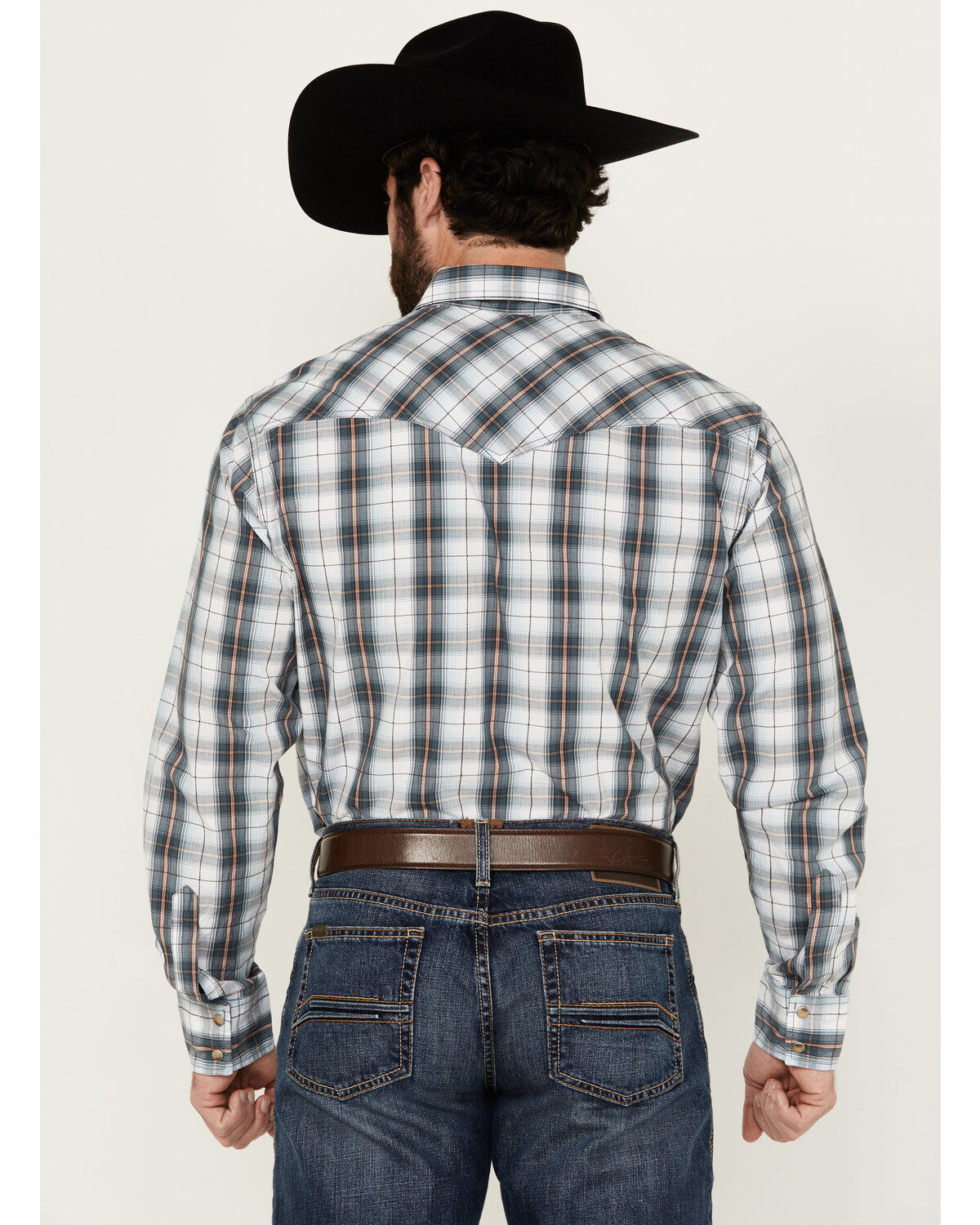 Image #4 - Wrangler Retro Men's Premium Plaid Print Long Sleeve Snap Western Shirt, Blue, hi-res