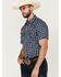 Image #2 - Cody James Men's Salud Plaid Print Short Sleeve Snap Western Shirt, Navy, hi-res