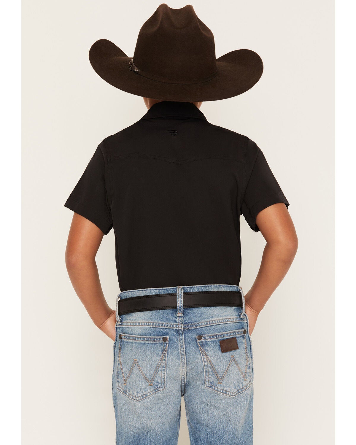 Image #4 - Burlebo Boys' Solid Short Sleeve Button-Down Stretch Performance Western Shirt, Black, hi-res