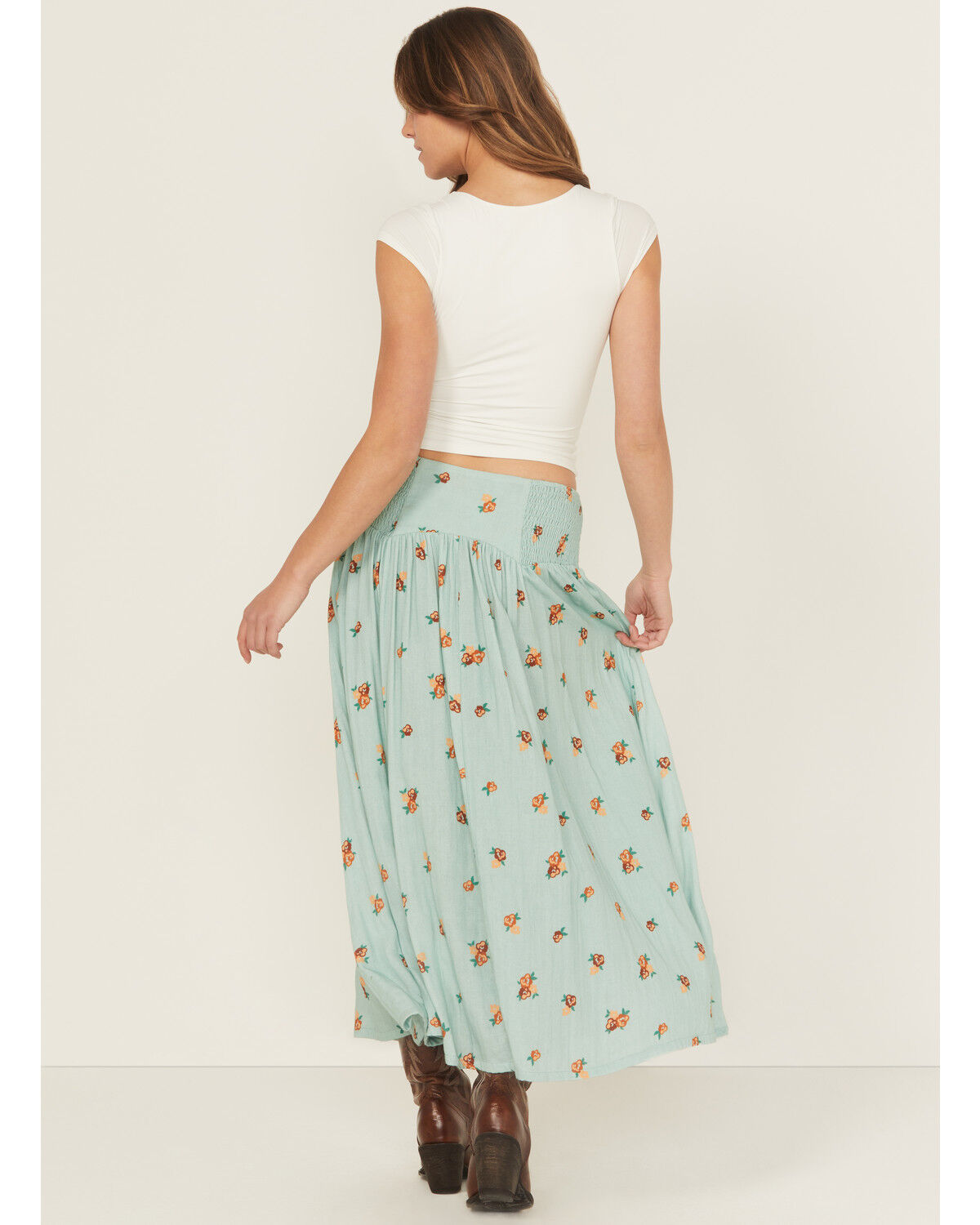 Image #3 - Rock & Roll Denim Women's Floral Print Button-Down Midi Skirt, Aqua, hi-res