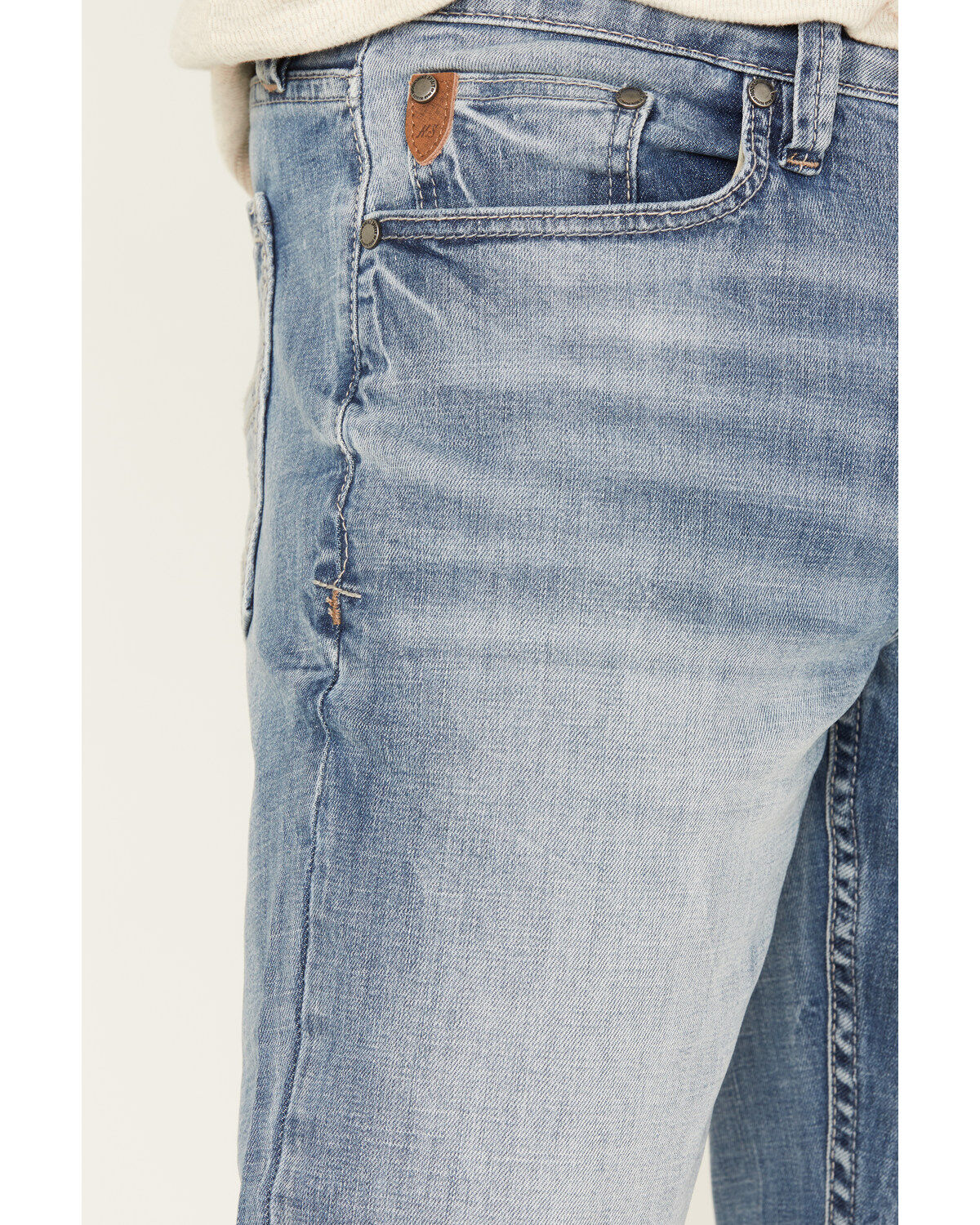 Image #2 - Moonshine Spirit Men's Fire Water Wash Decker Slim Straight Stretch Denim Jeans, Light Medium Wash, hi-res