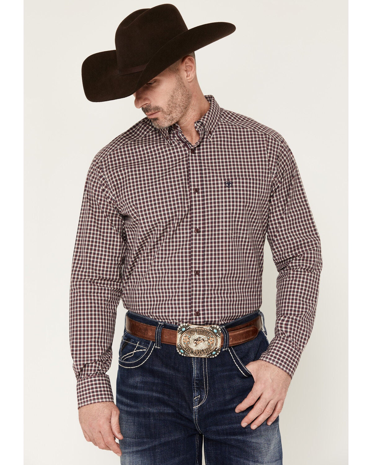 Ariat Men's Pro Series Jarvis Plaid Print Long Sleeve Button-Down Western Shirt, Blue, hi-res