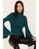 Image #1 - Shyanne Women's Rib Knit Mock Neck Bell Sleeve Top, Deep Teal, hi-res