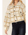 Image #2 - Vigoss Women's Ivory Grid Print Cropped Sherpa Jacket, Ivory, hi-res