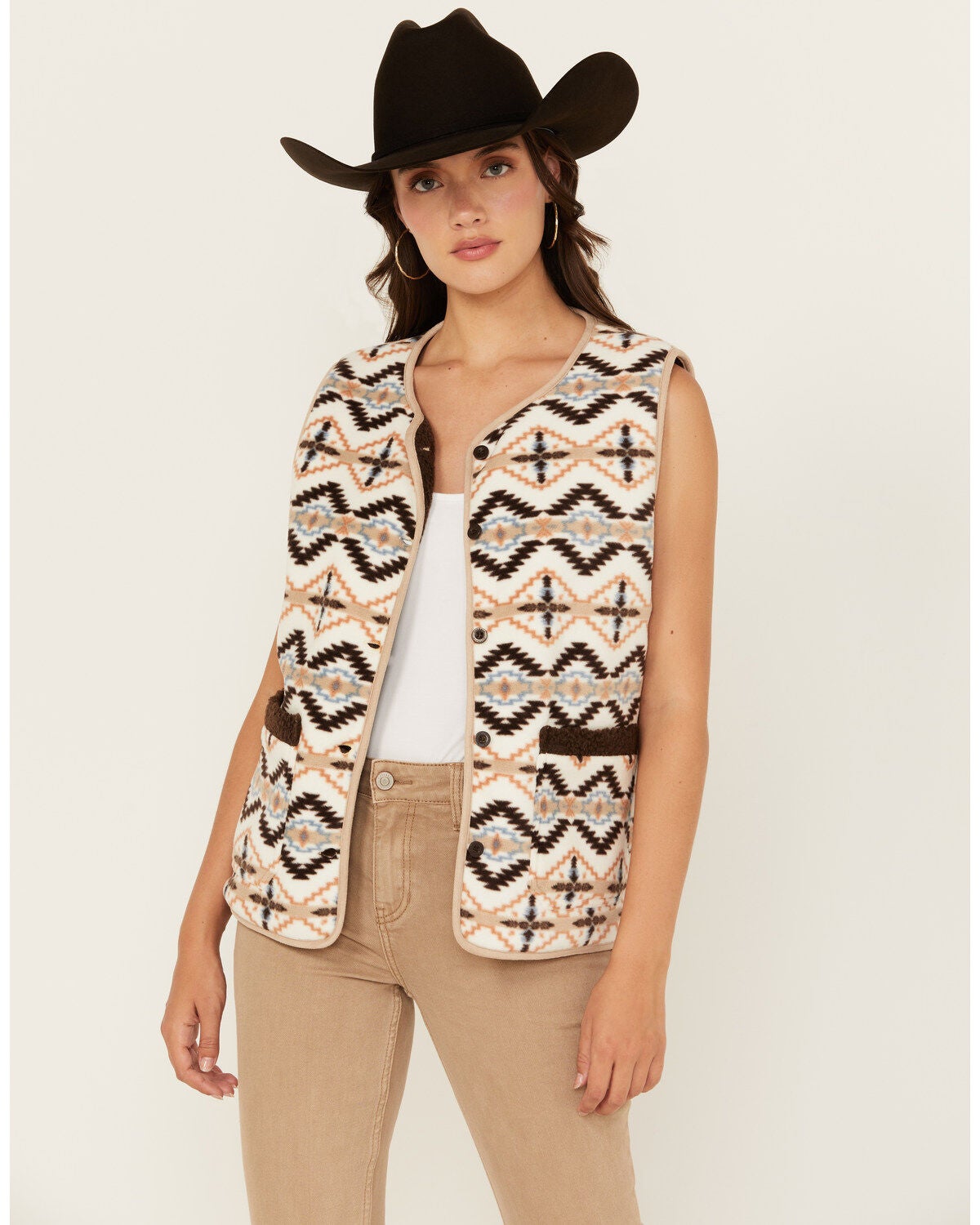 Outback Trading Co Women's Southwestern Reversible Vest, Brown, hi-res