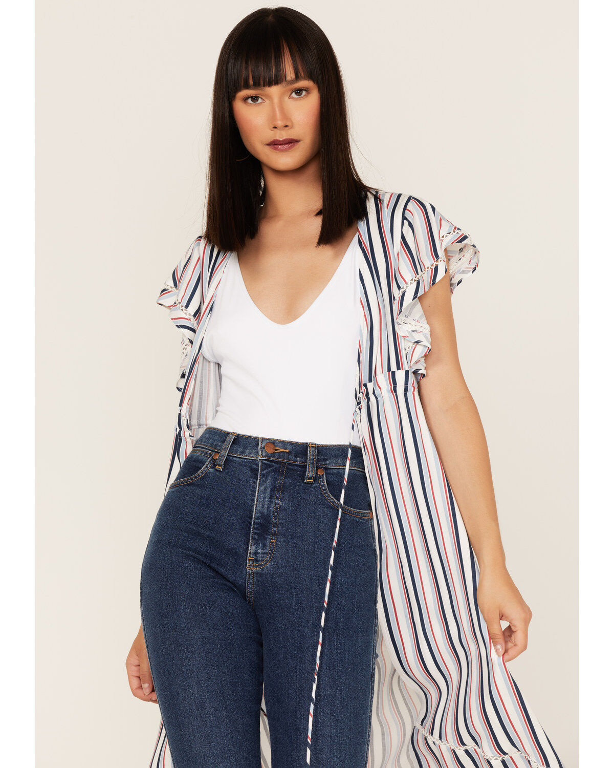 Image #2 - Rock & Roll Denim Women's Americana Stripe Kimono, Red/white/blue, hi-res