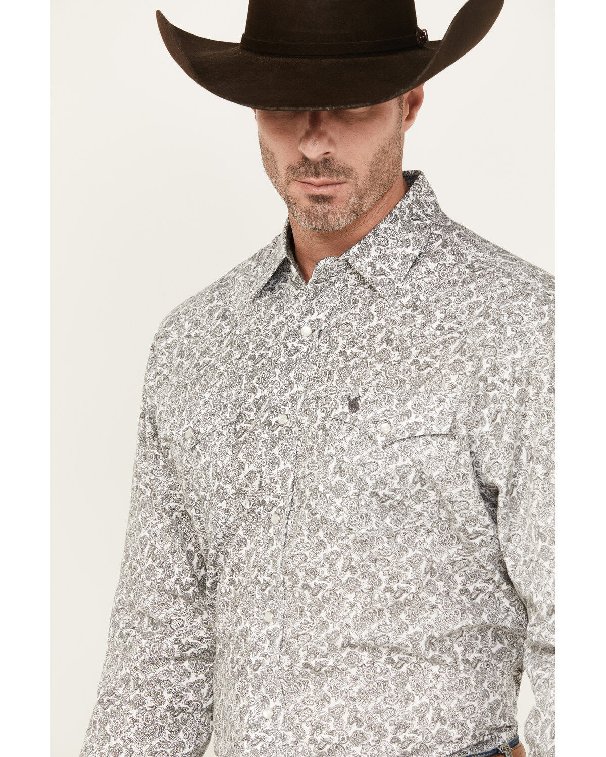 Product Name:  Rodeo Clothing Men's Paisley Print Long Sleeve Pearl Snap Western Shirt