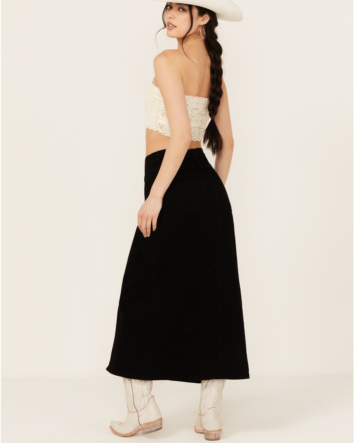 Image #3 - Vibrant Denim Women's Denim Maxi Skirt, Black, hi-res