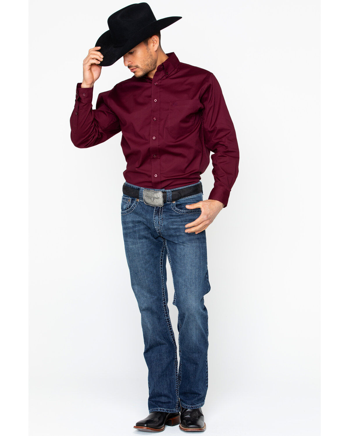Image #6 - Panhandle Men's Solid Stretch Poplin Long Sleeve Western Shirt , , hi-res