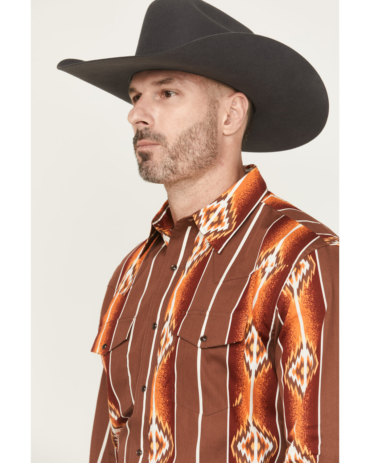 Image #2 - Wrangler Men's Checotah Southwestern Print Long Sleeve Snap Western Shirt, Brown, hi-res